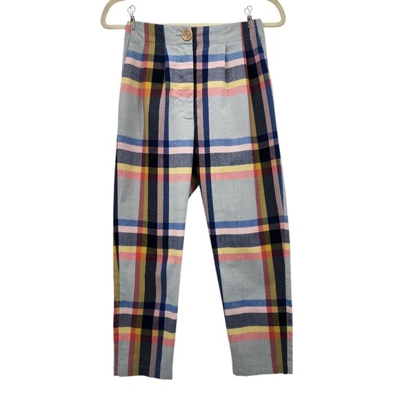 Corey Lynn Calter Sheila Carrot Pleated Plaid Pant Multicolor Crop Pants XS - Picture 1 of 8